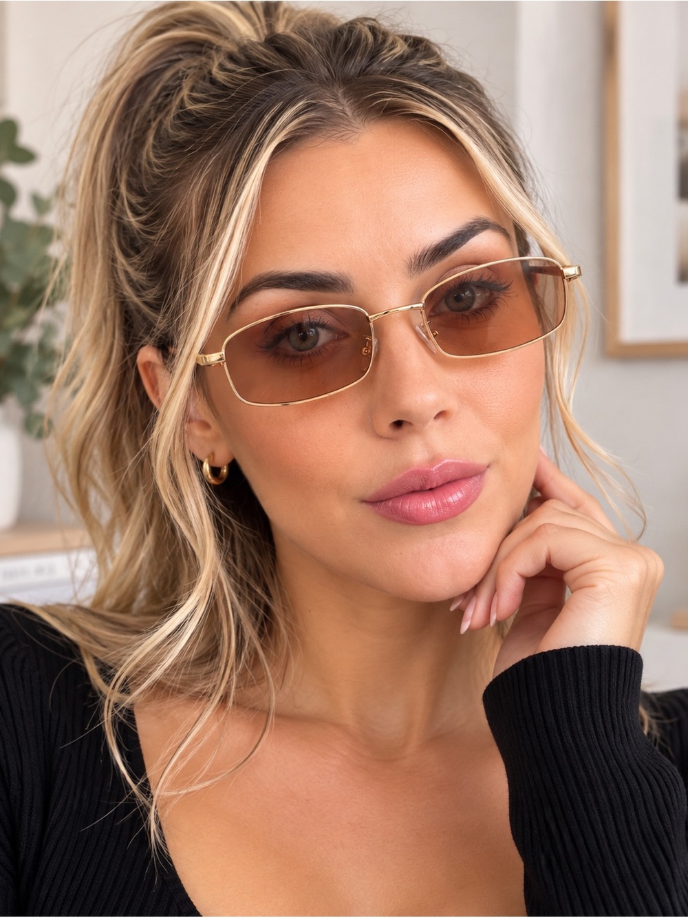 Stylish Light Brown Sunglasses with Gold Frame